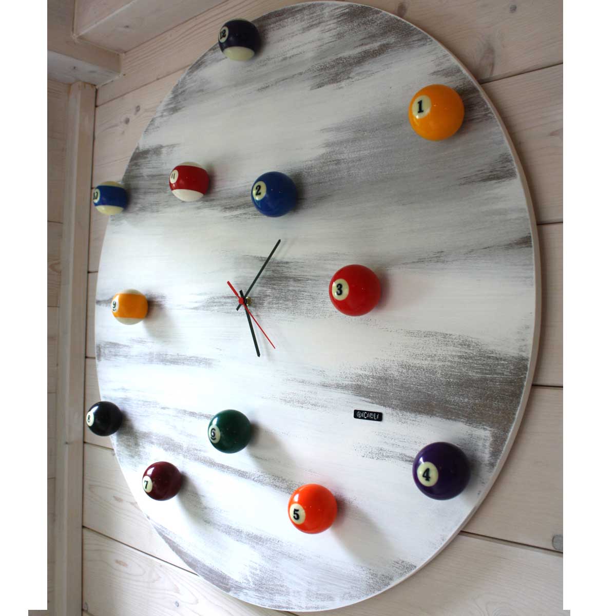 Ricicli Design Casa Orologio Biliardo a casa di Tania MESTRE orologio shabby 80 cm