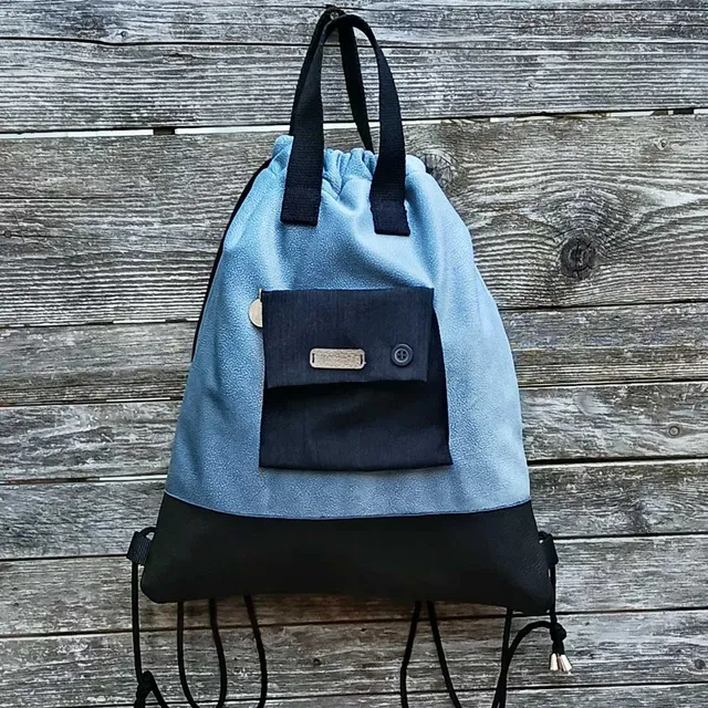 Ricicli Design Borse Zaino Smart n°01 zaino azzurro e pelle nera