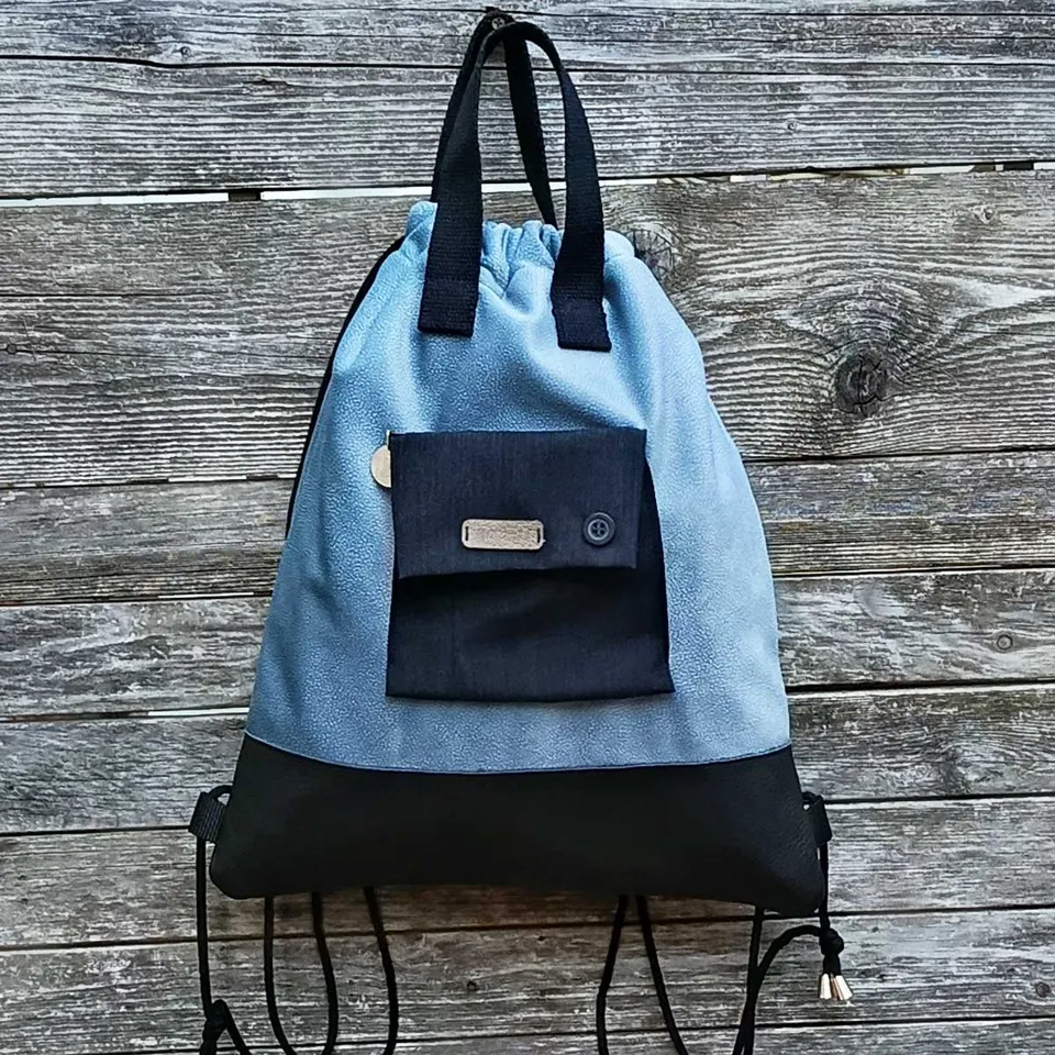 Ricicli Design Borse Zaino Smart n°01 zaino azzurro e pelle nera