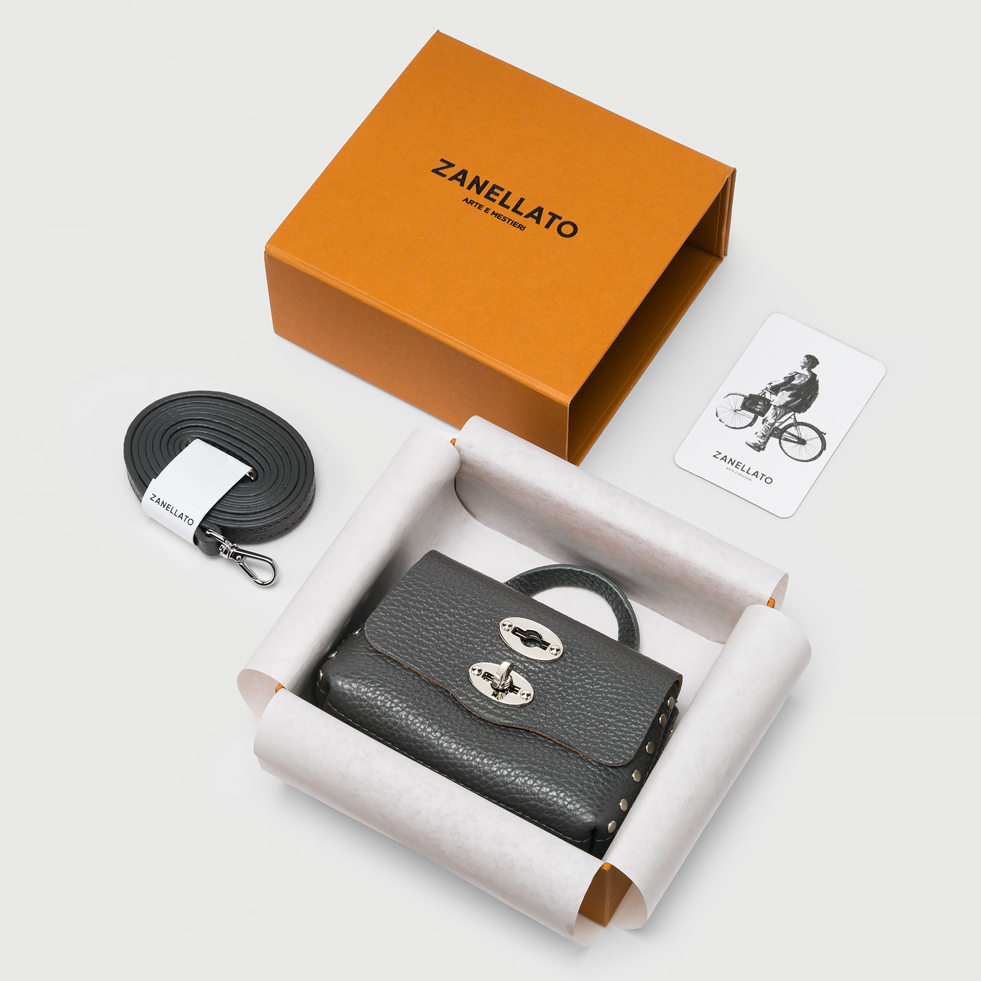 Zanellato Postina® Wallet Mini portafoglio grigio in pelle martellata