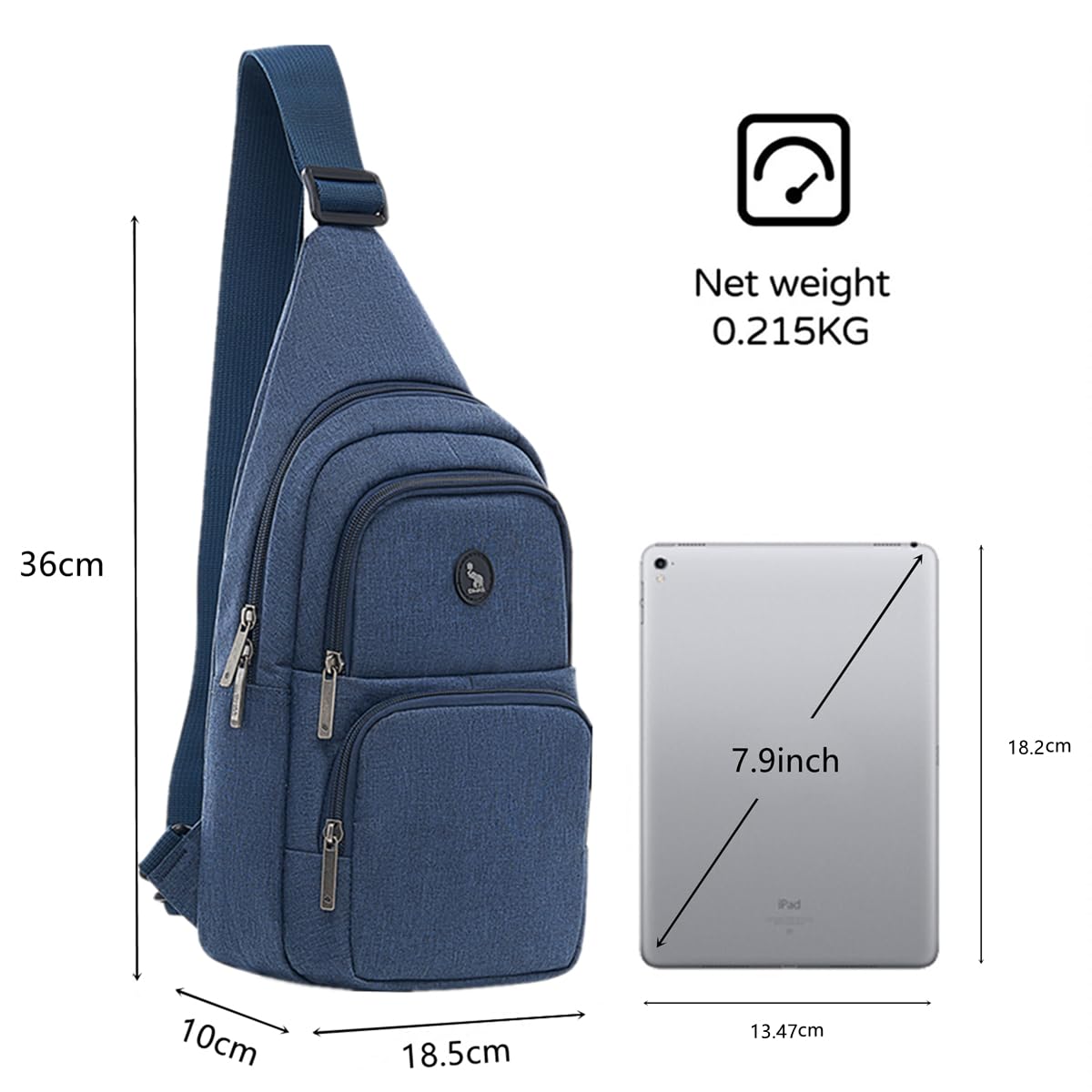 OIWAS Sling Bags borsa monospalla blu impermeabile 9 tasche