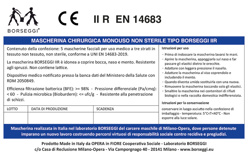 Borseggi Mascherine Mascherina chirurgica monouso non sterile Tipo IIR