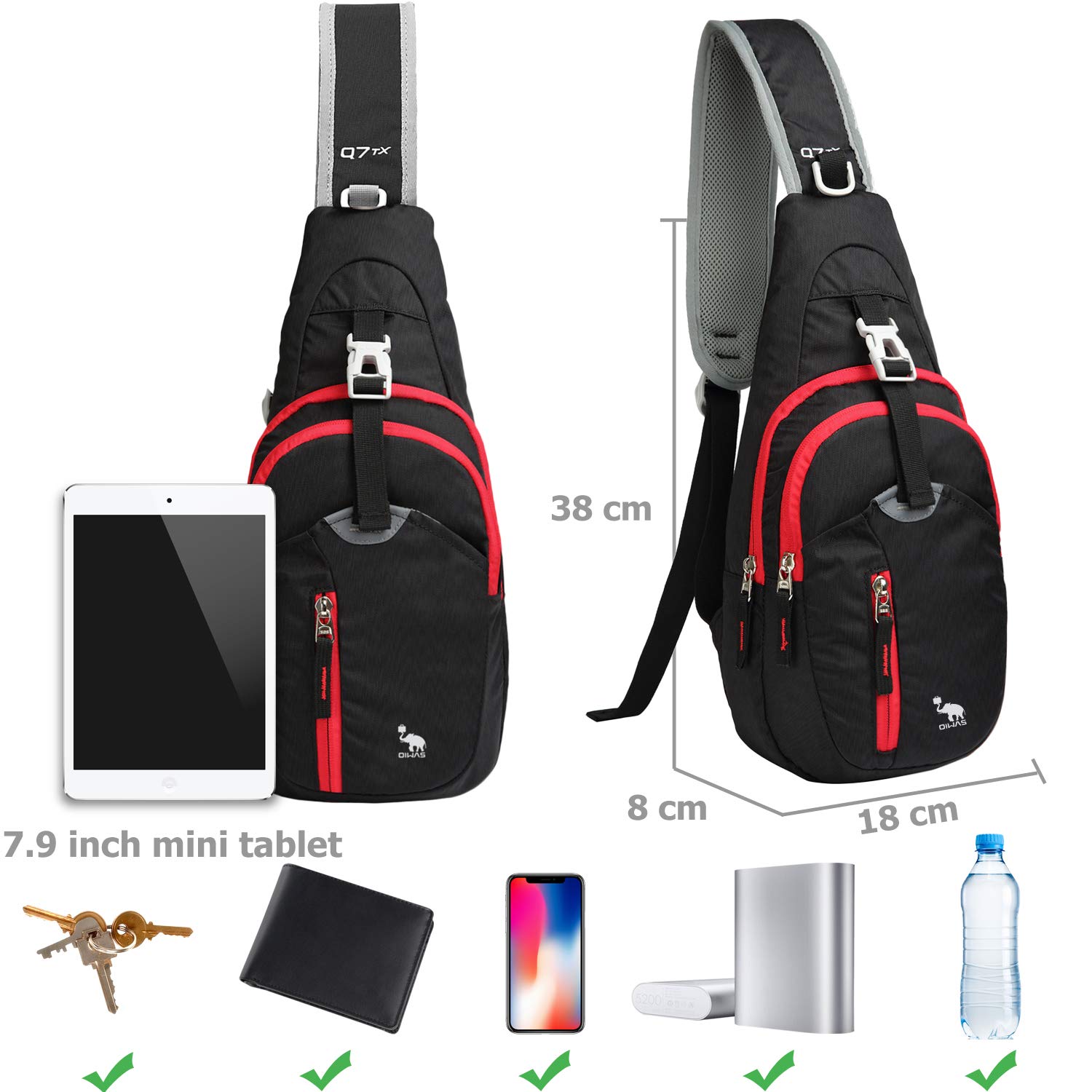 OIWAS Sling Bags Zaino monospalla nero impermeabile