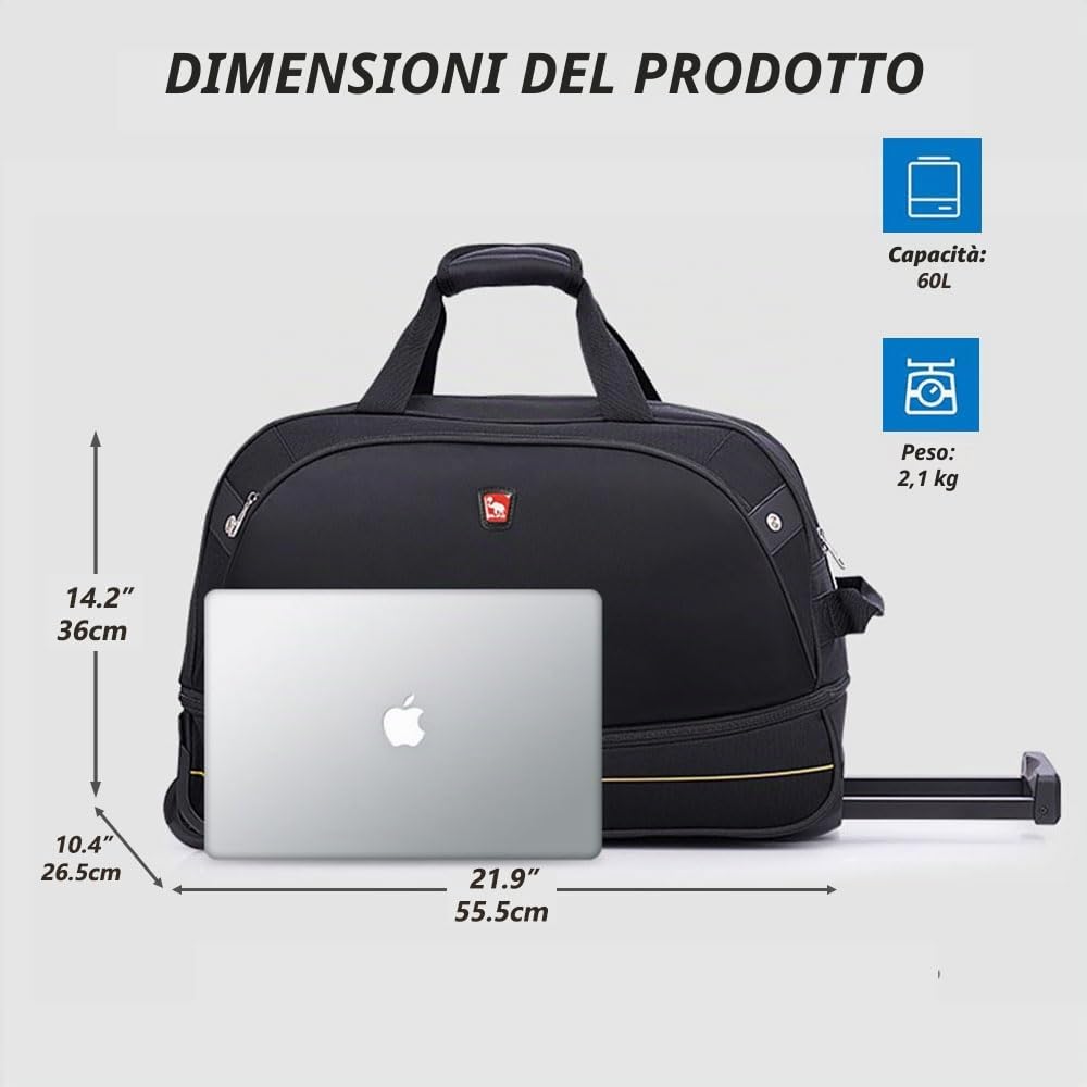 OIWAS Duffel Bags Borsone da viaggio con ruote nero 45-55 L espandibile