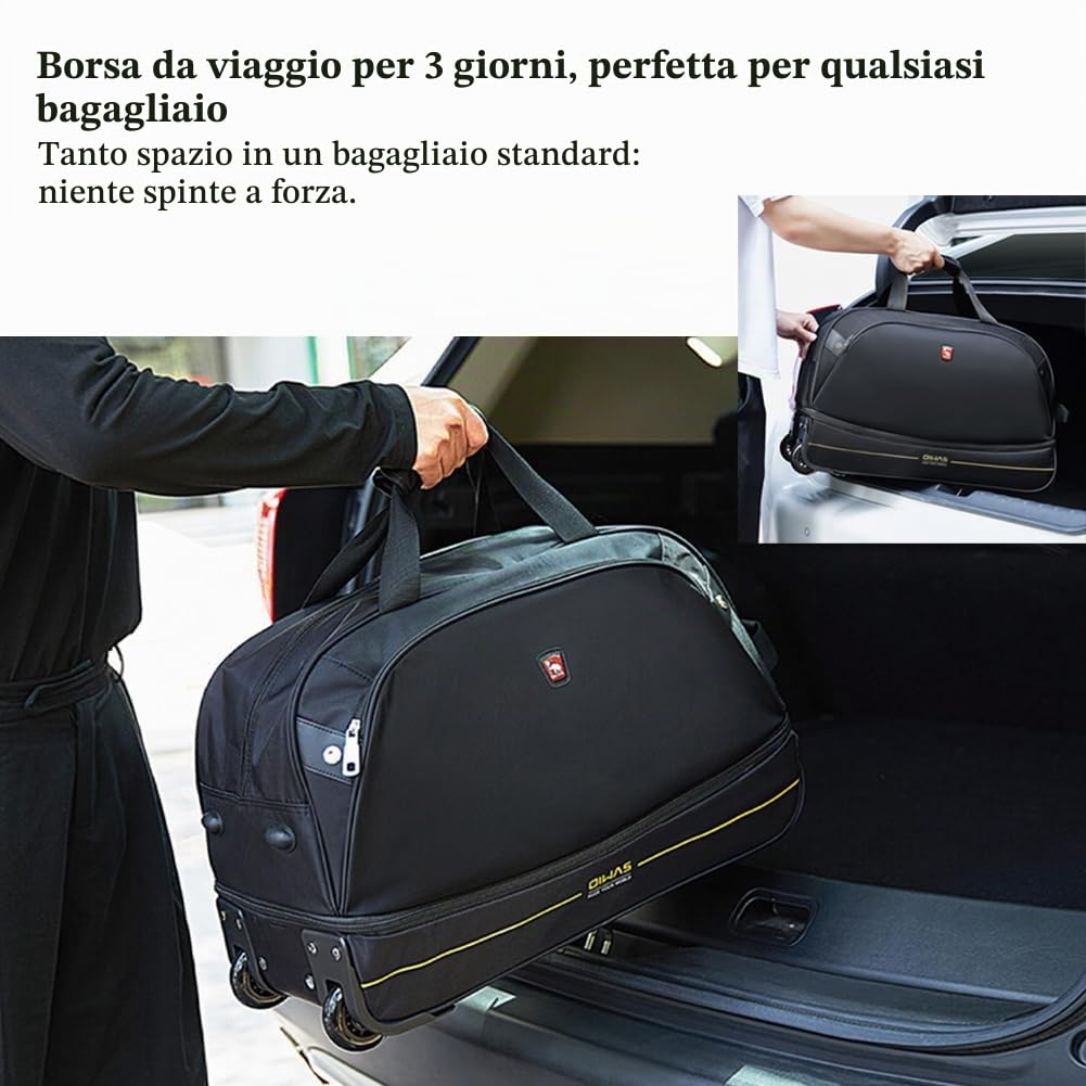 OIWAS Duffel Bags Borsone da viaggio con ruote nero 45-55 L espandibile
