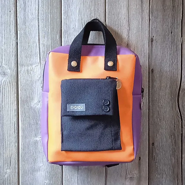 Ricicli Design Borse Borsa zaino Fico n°06 viola melanzana e arancio impermeabile