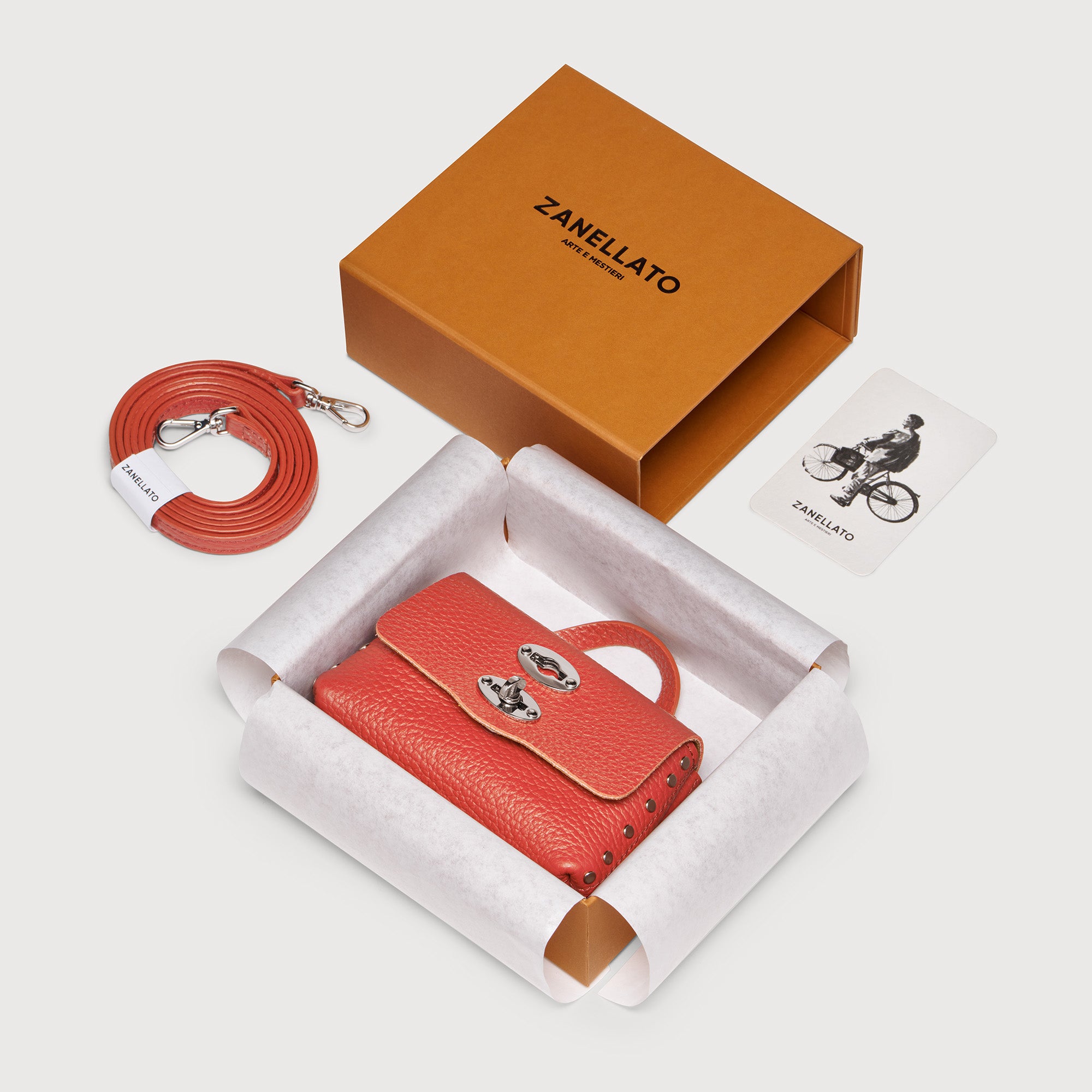 Zanellato Postina® Wallet Mini portafoglio rosso in pelle martellata