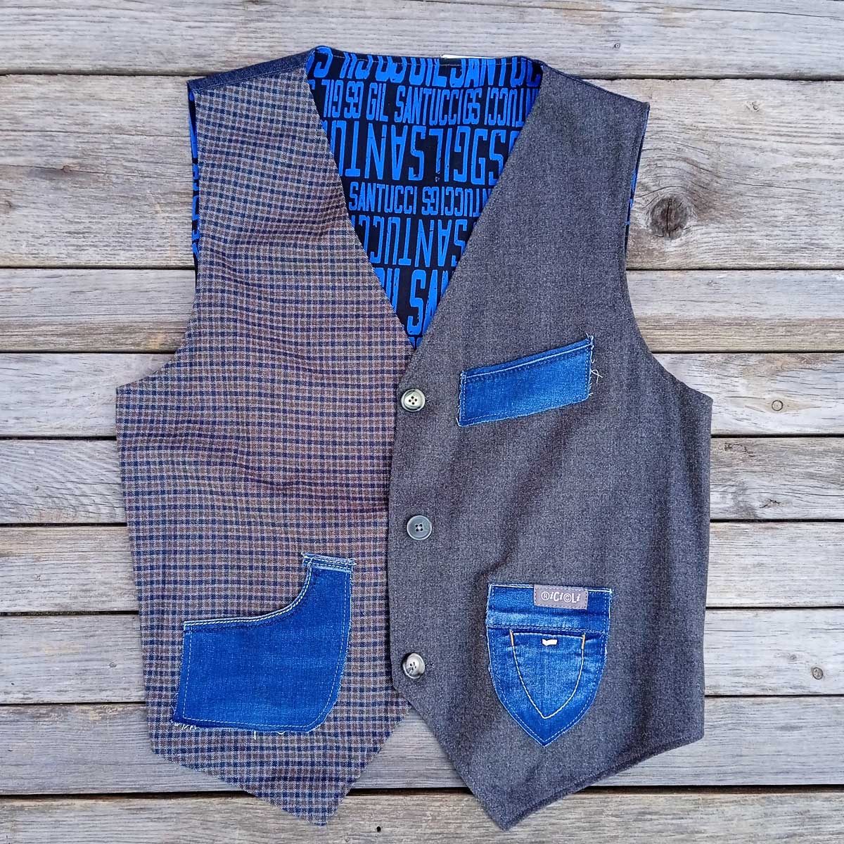 Ricicli Design Abbigliamento Gilet double face n°06 Tg.L reversibile