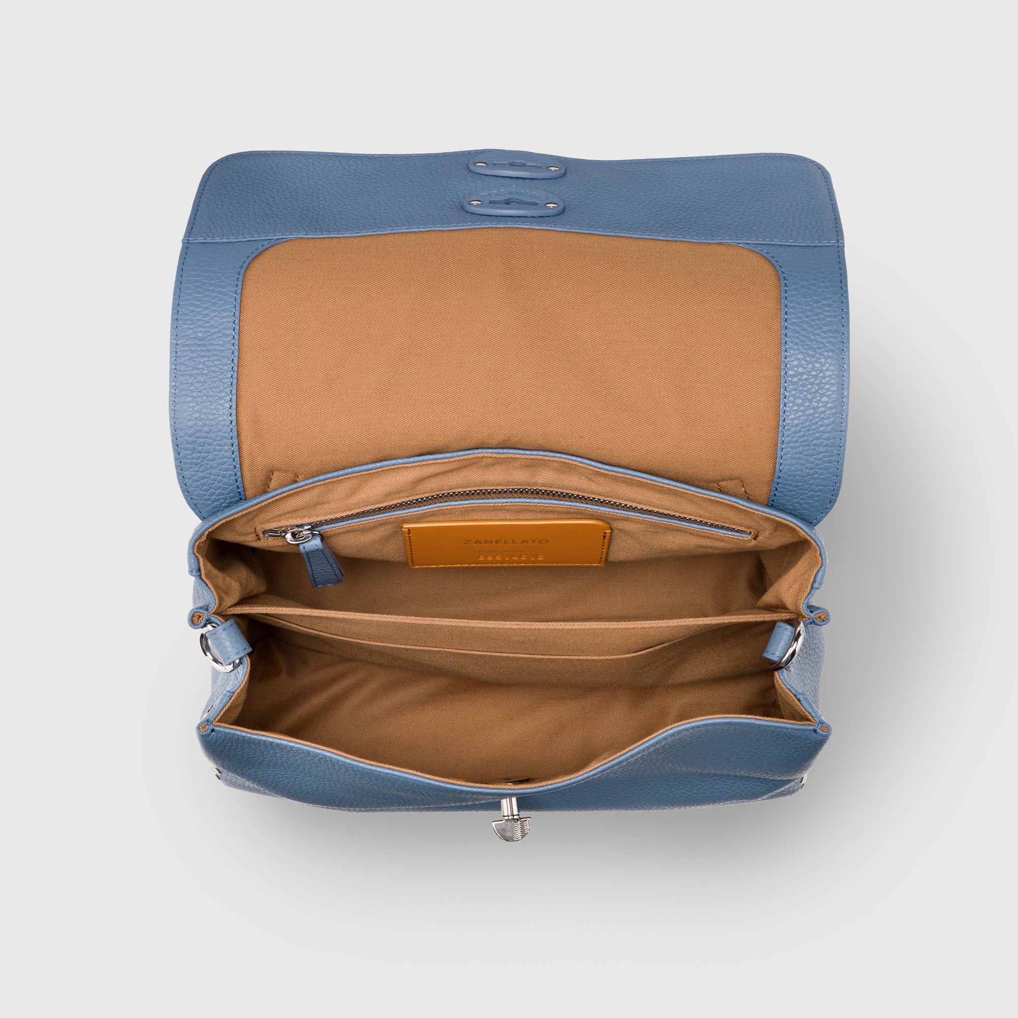 Zanellato Postina® S borsa blu pelle martellata idrorepellente