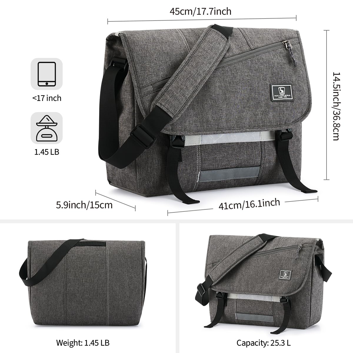 OIWAS Messenger Bags borsa laptop grigia 15,6 pollici impermeabile