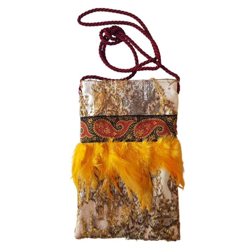 Borseggi Tibetane – le tracolla Tibetana piume 17 bordeaux borsa