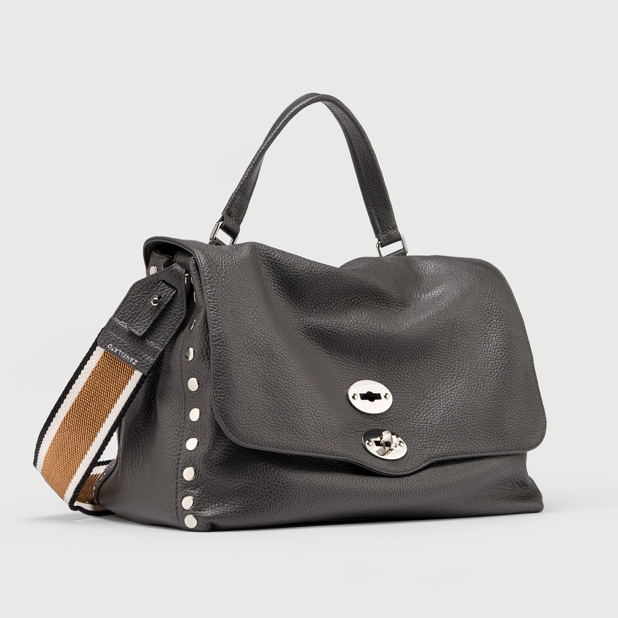 Zanellato Postina® M borsa grigio vulcano in pelle martellata