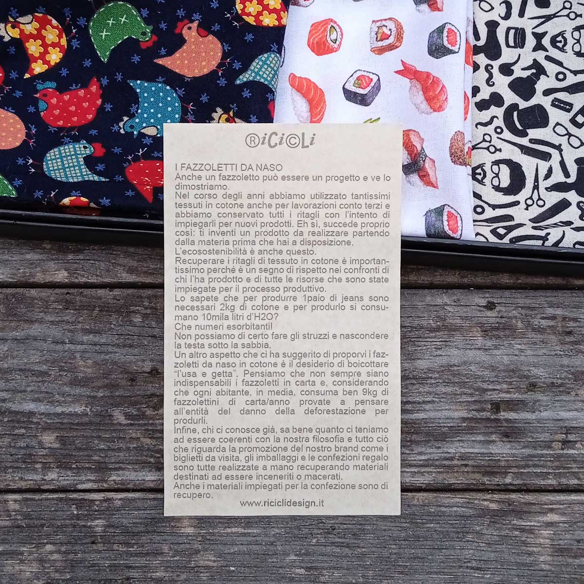 Ricicli Design Accessori Fazzoletti da naso n°02 in cotone, 3 pezzi