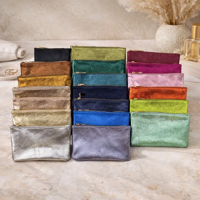 Crazy Lou Pochette zippée en cuir métallisé 3024 pochette metallizzata