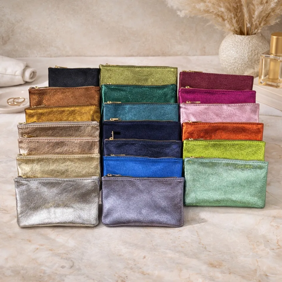 Crazy Lou Pochette zippée en cuir métallisé 3024 pochette metallizzata