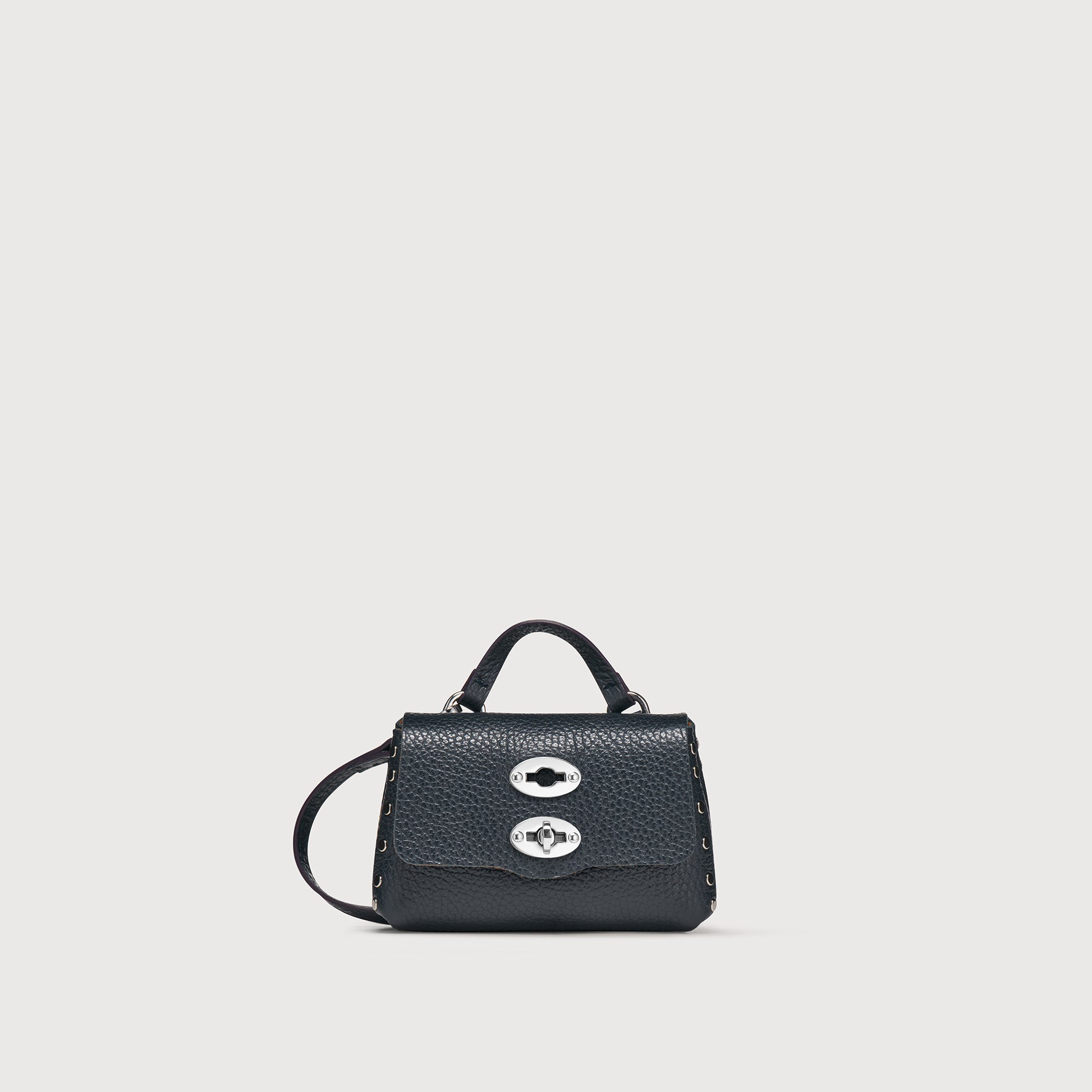 Zanellato Postina® Wallet portafoglio Mini blu navy in pelle martellata