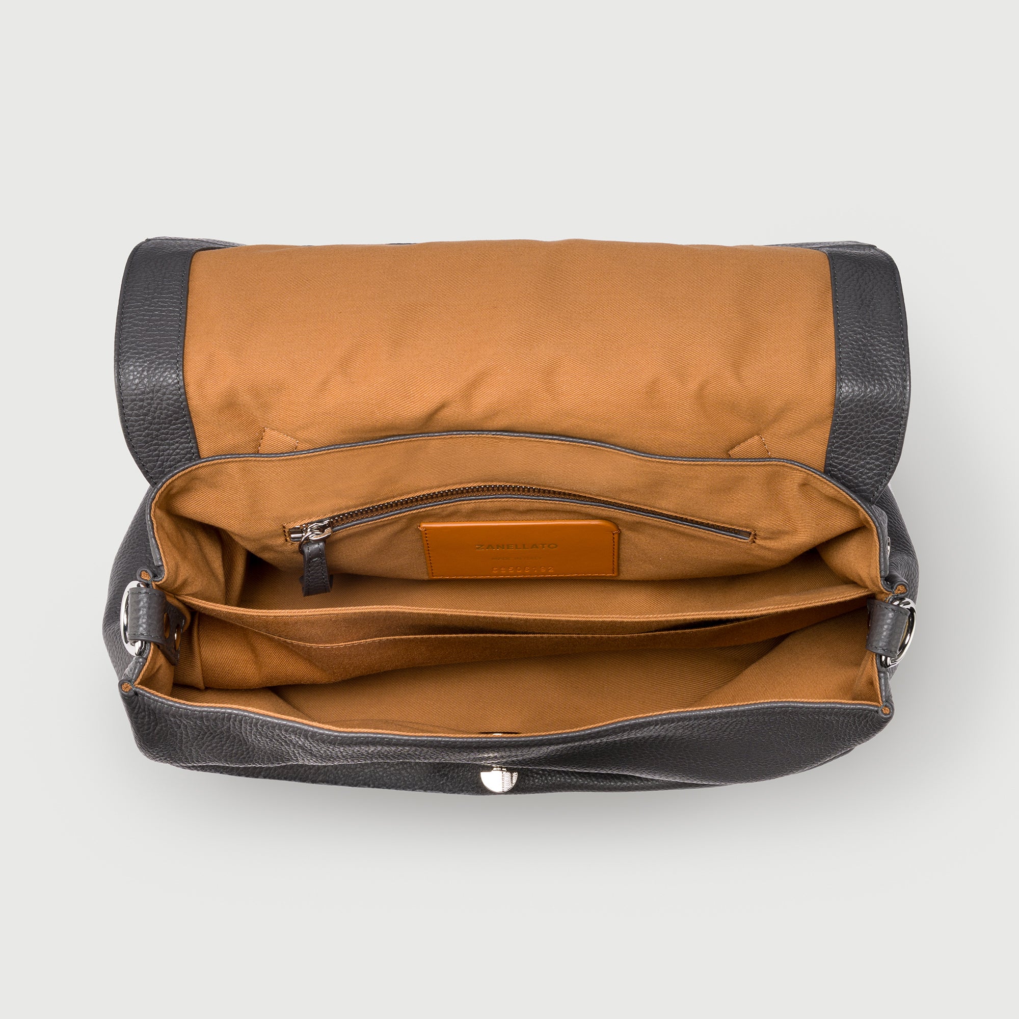 Zanellato Postina® M borsa a tracolla grigio Vulcano in pelle martellata