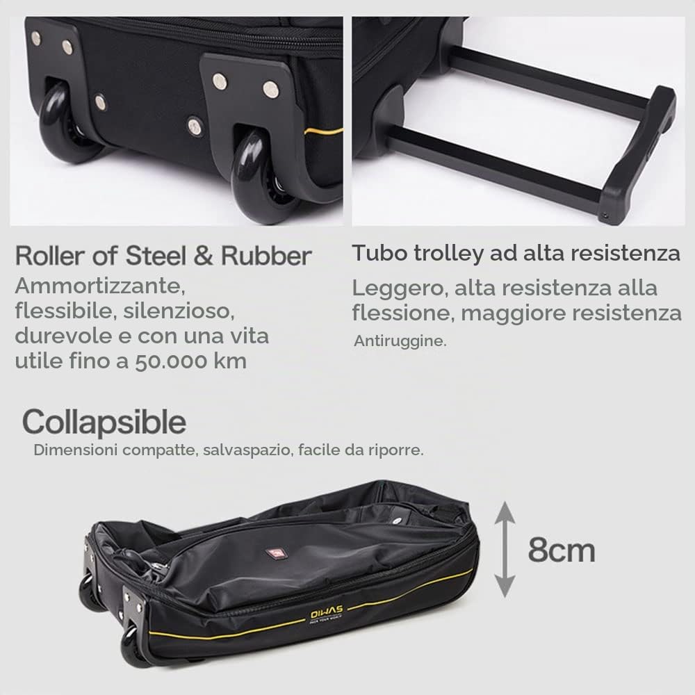 OIWAS Duffel Bags Borsone da viaggio con ruote nero 45-55 L espandibile