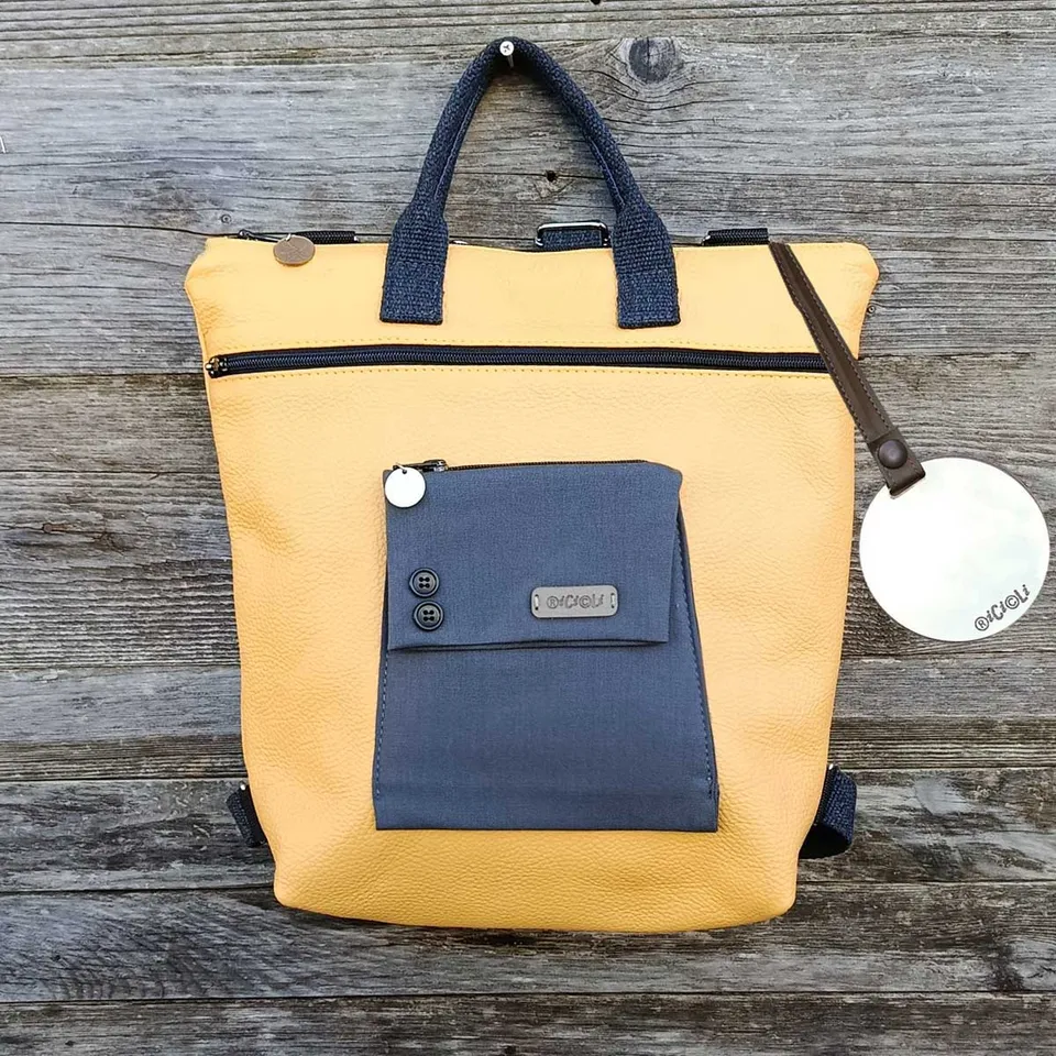 Ricicli Design Borse Borsa Zaino Cinno n°09 in vera pelle gialla