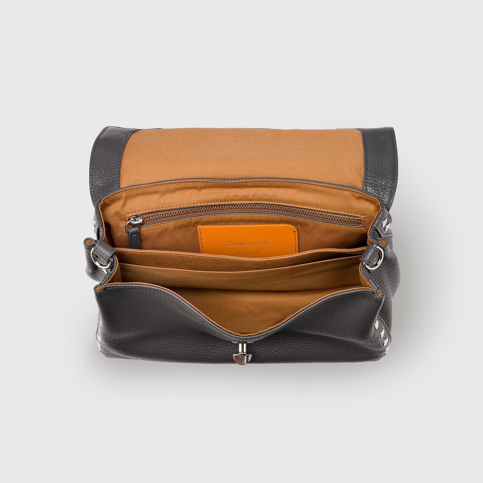 Zanellato Postina® S borsa grigio vulcano in pelle martellata