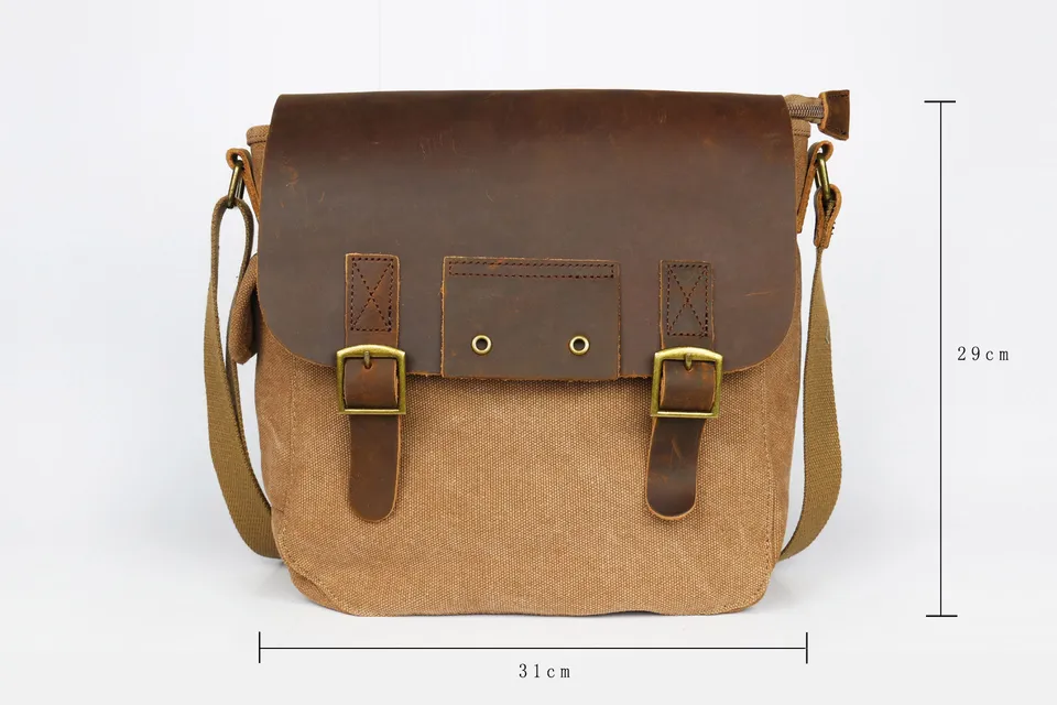 Crazy Lou Sac en coton Sac besace en coton et cuir 5556 borsa a tracolla