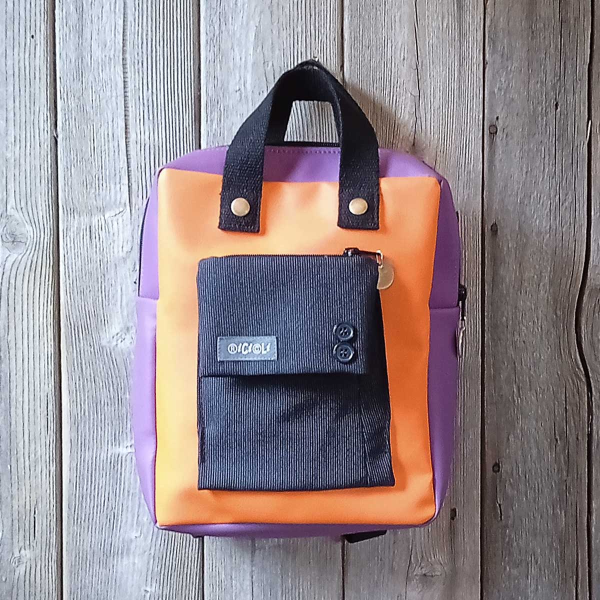 Ricicli Design Borse Borsa zaino Fico n°06 viola melanzana e arancio impermeabile