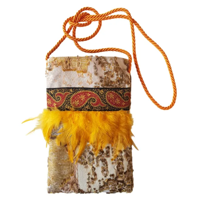 Borseggi Tibetane Tibetana piume 17 arancio borsa a tracolla