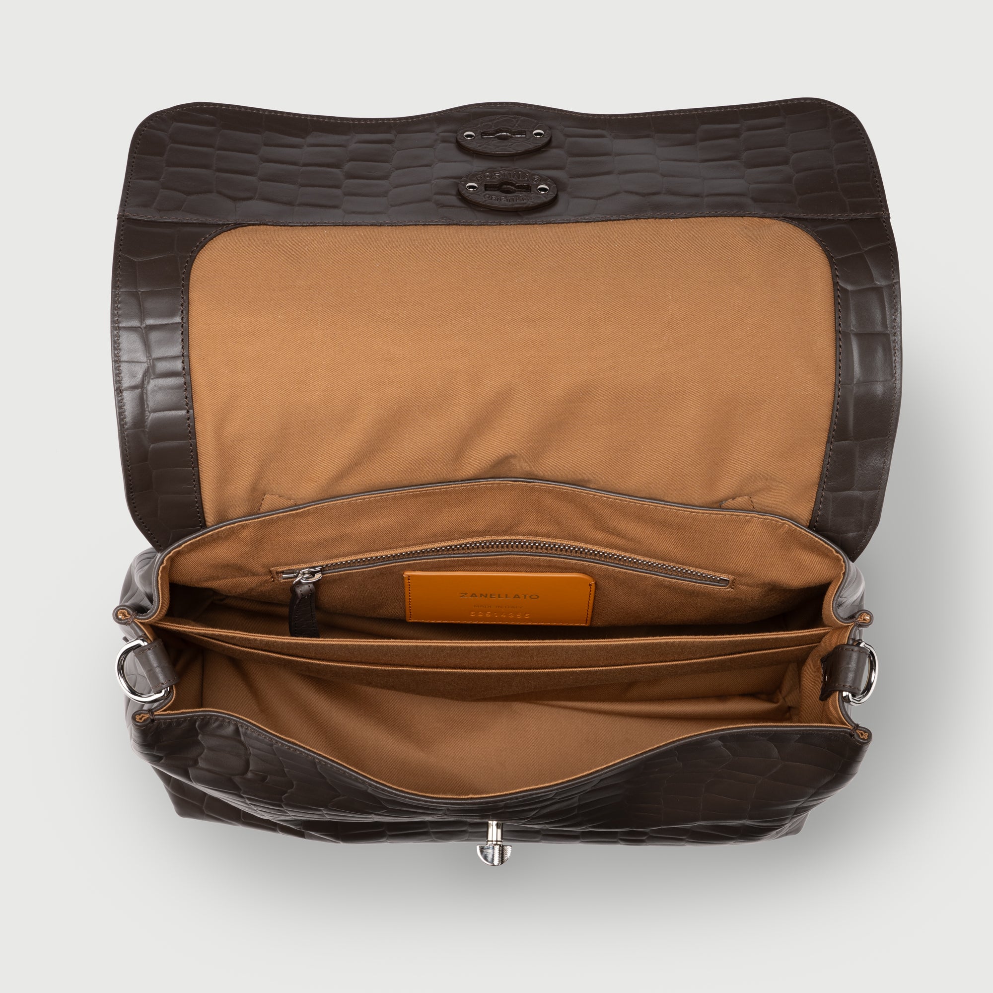Zanellato Postina® M borsa marrone effetto coccodrillo in pelle