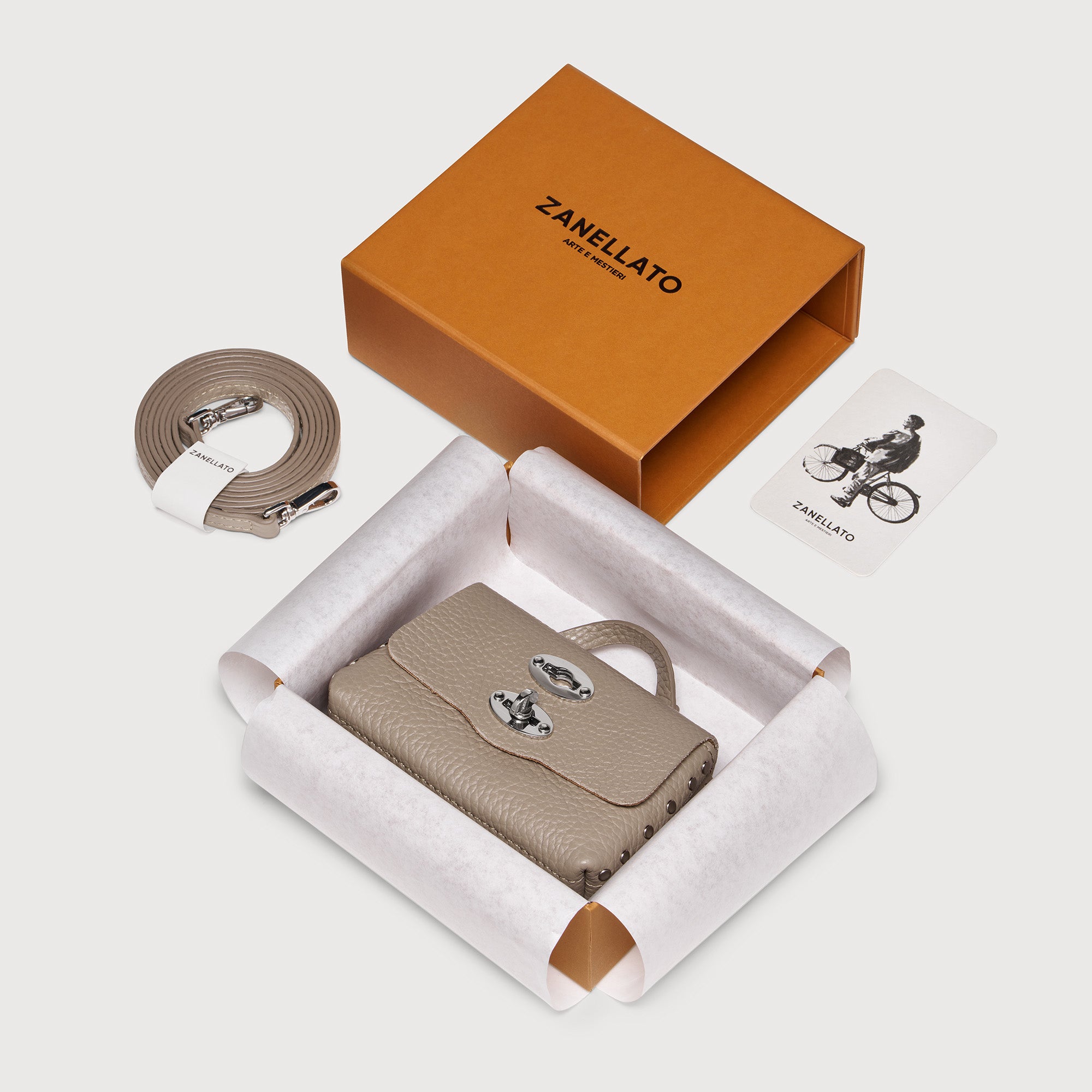 Zanellato Postina® Wallet portafoglio mini grigio pelle martellata