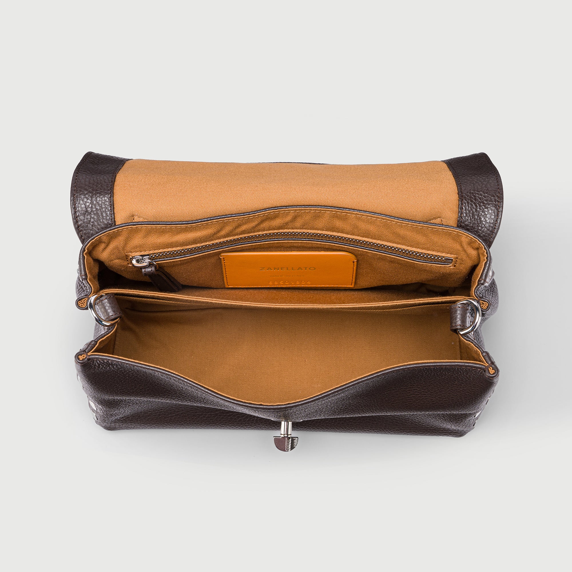Zanellato Postina® S in Brown Dolce Amaro borsa in pelle martellata